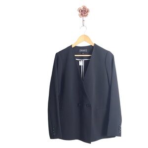 Talbots Size 6 Black Crepe Collarless Two‎ Button Blazer Career Professional NEW